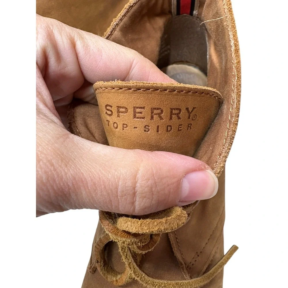 Sperry Women's Retro Tan Leather Lace‑Up Ankle Booties Wedge Heel Casual 6.5‎